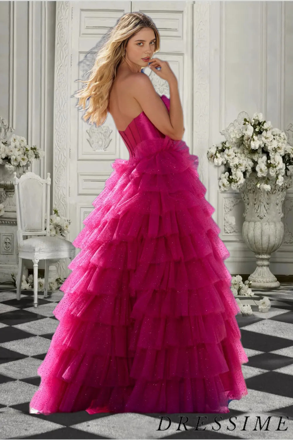 Dressime Stunning A Line Sweetheart Satin Tulle Slit Tiered Long Prom dressime Dressime Stunning A Line Sweetheart Satin Tulle Slit Tiered Long Prom dressime