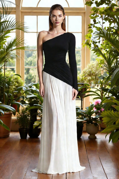 Dressime Stylish A Line One Shoulder Patchwork Long Prom Dress