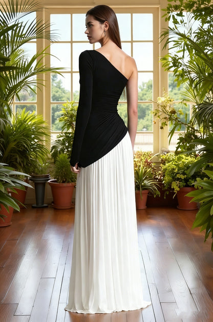 Dressime Stylish A Line One Shoulder Patchwork Long Prom Dress