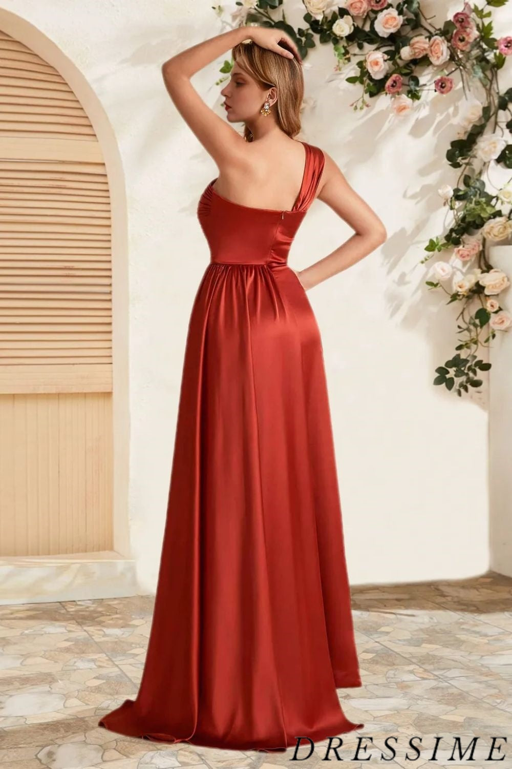Dressime Unique A Line One Shoulder Long Bridesmaid Dress With Slit dressime Dressime Unique A Line One Shoulder Long Bridesmaid Dress With Slit dressime