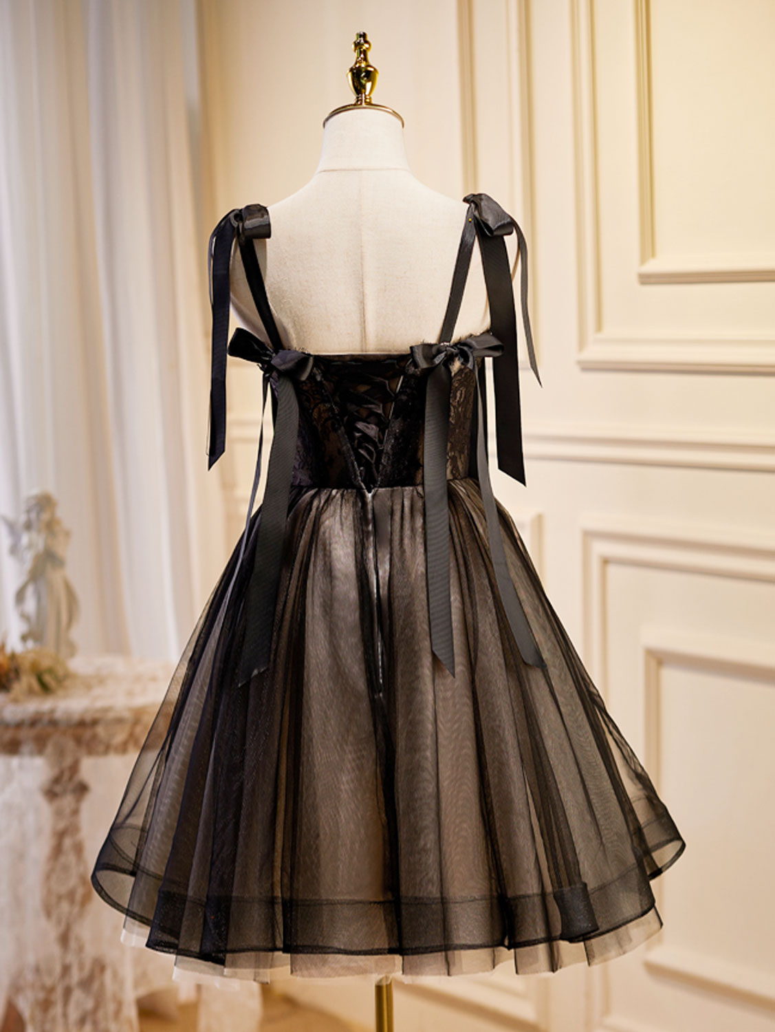 Dressime Vintage A Line Straps Tulle Lace Short Party Dress dressime