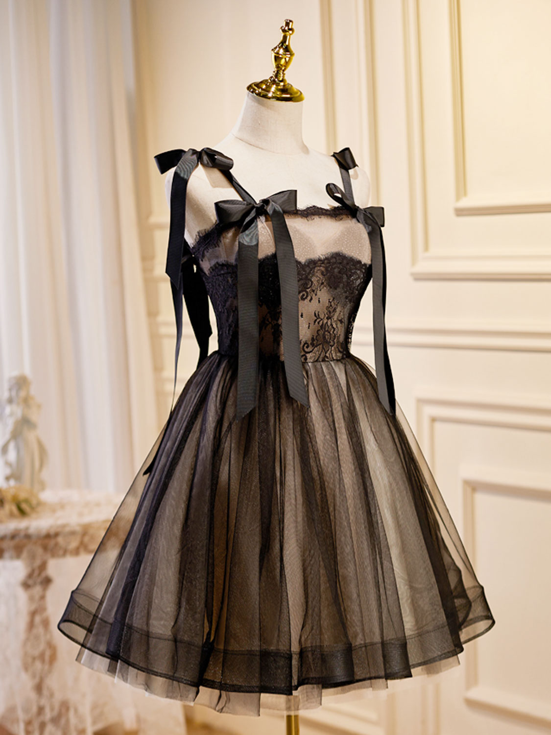 Dressime Vintage A Line Straps Tulle Lace Short Party Dress dressime