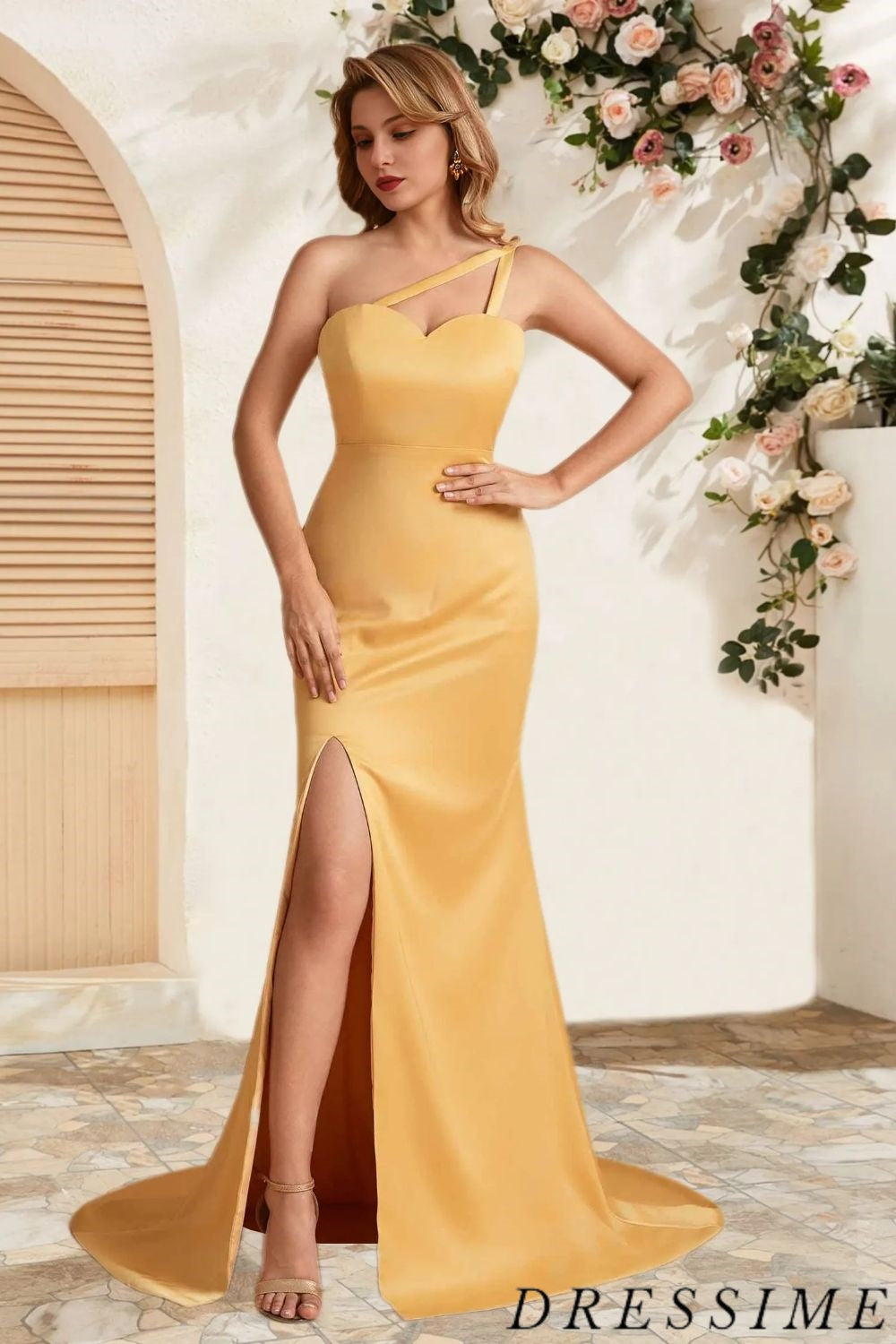 Dressime flowing Mermaid One Shoulder Long Bridesmaid Dress With Slit dressime Dressime flowing Mermaid One Shoulder Long Bridesmaid Dress With Slit dressime