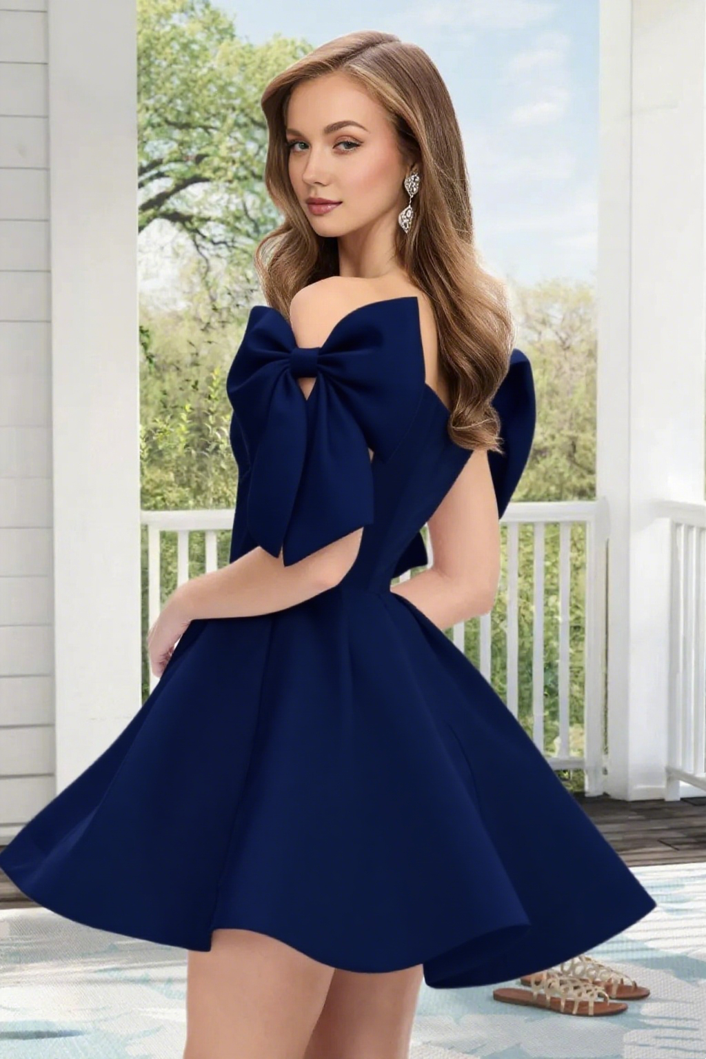 Dressime A Line Off The Shoulder Bow Corset Satin Mini Homecoming Dress