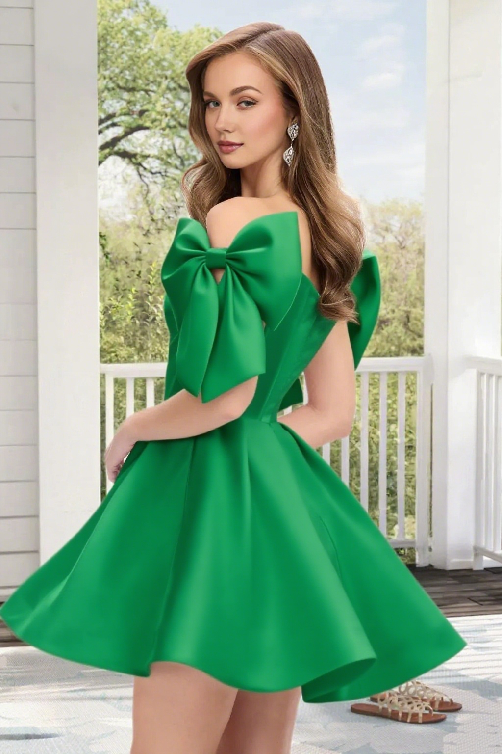 Dressime A Line Off The Shoulder Bow Corset Satin Mini Homecoming Dress