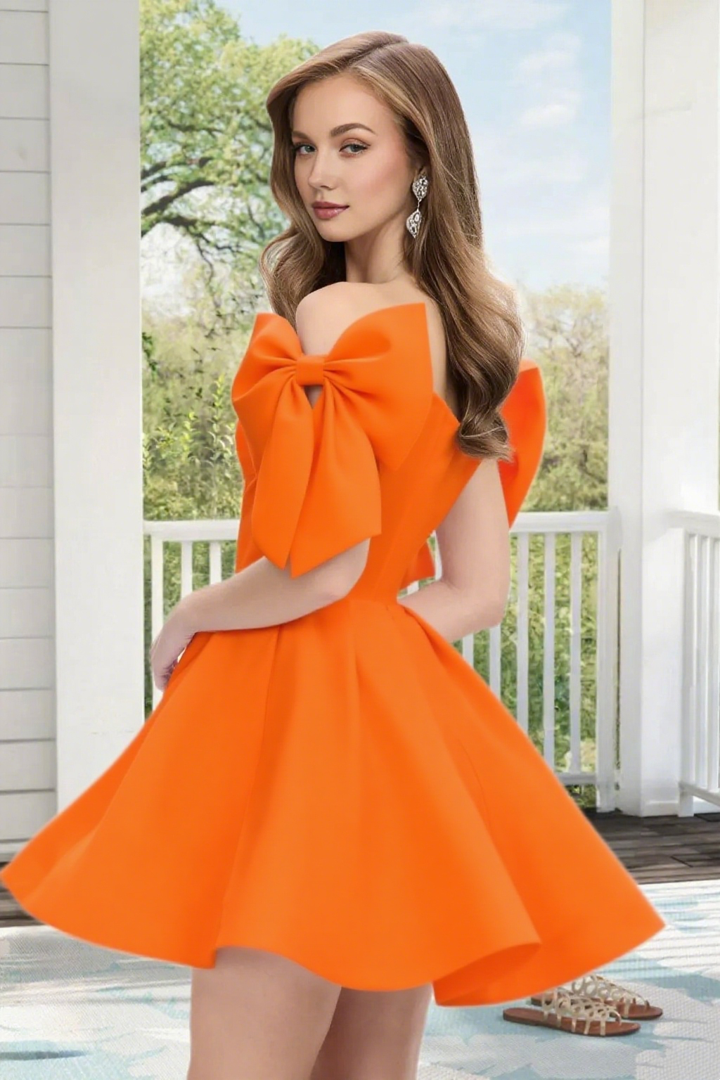 Dressime A Line Off The Shoulder Bow Corset Satin Mini Homecoming Dress