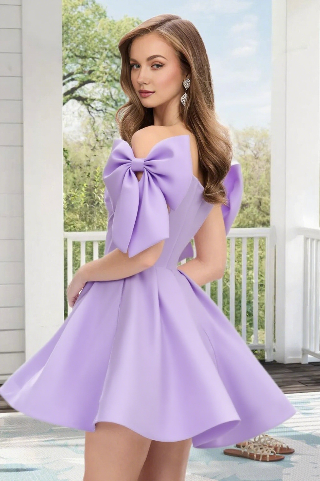 Dressime A Line Off The Shoulder Bow Corset Satin Mini Homecoming Dress