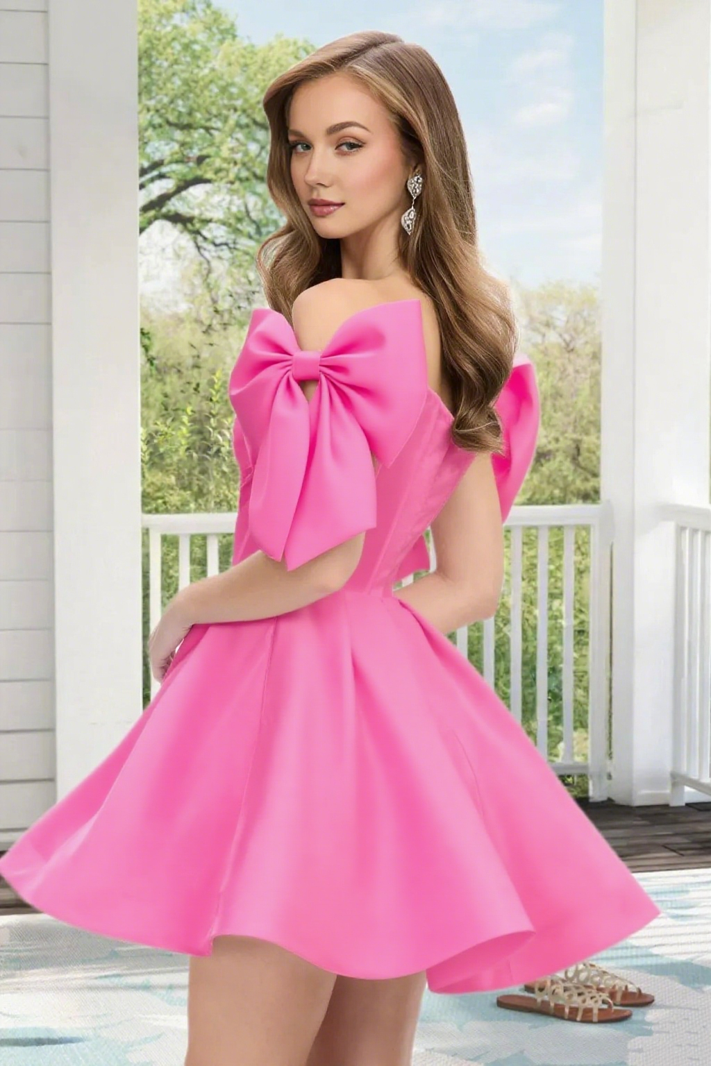 Dressime A Line Off The Shoulder Bow Corset Satin Mini Homecoming Dress