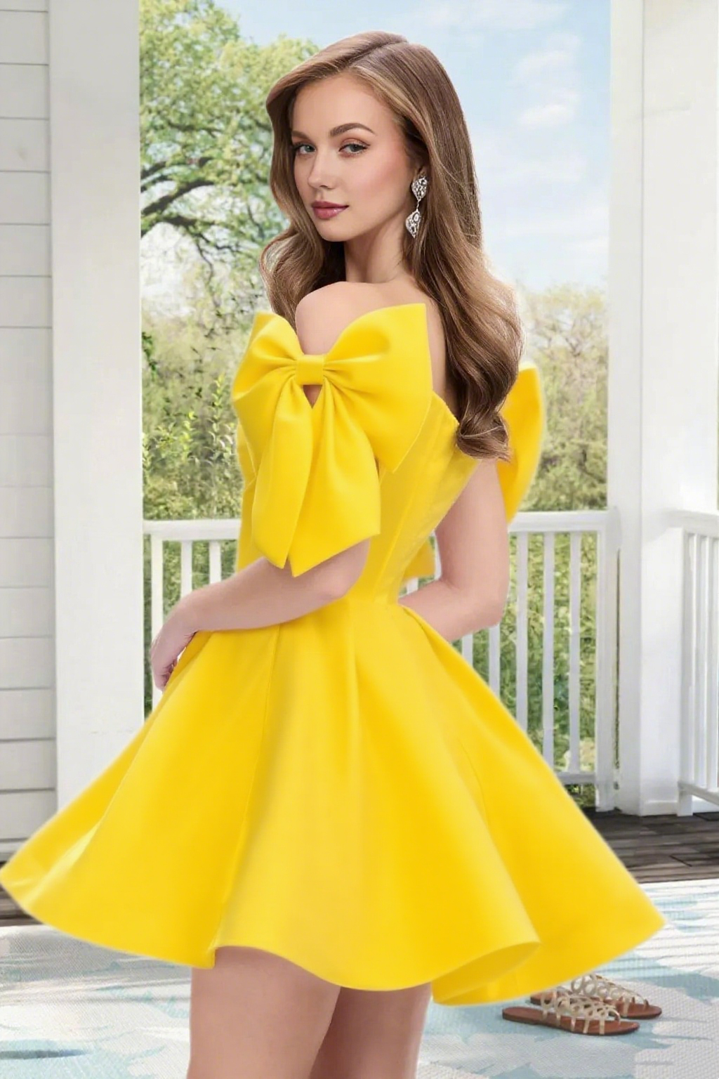 Dressime A Line Off The Shoulder Bow Corset Satin Mini Homecoming Dress