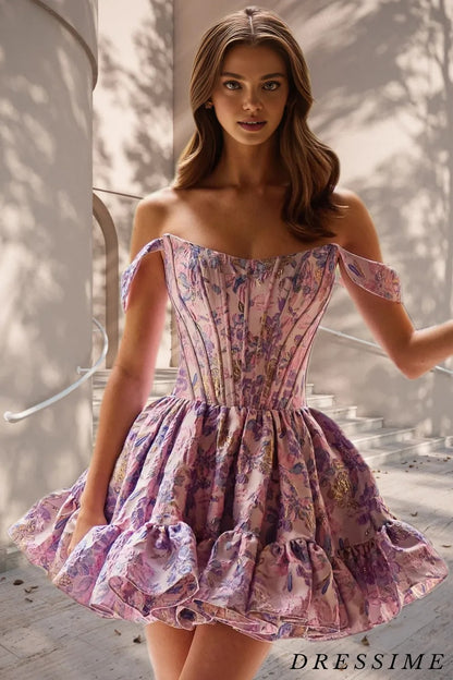 Dressime Woman's Vintage Homecoming Dress A Line Off The Shoulder Jacquard Mini Cocktail Dress dressime Dressime Woman's Vintage Homecoming Dress A Line Off The Shoulder Jacquard Mini Cocktail Dress dressime