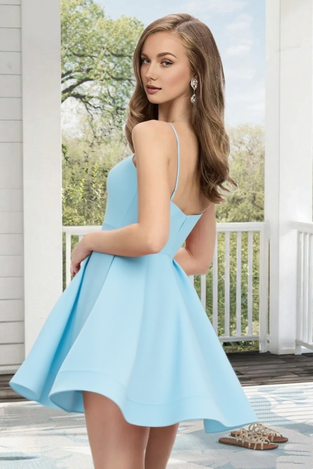Dressime A Line Spaghetti Straps Corset Draped Satin Mini Homecoming Dress