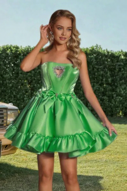Dressime A Line Strapless Beaded Keyhole Bow Mini Homecoming Dress
