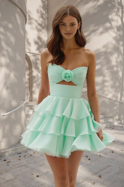 Dressime A Line Strapless Chiffon Ruffled Tiered Short/Mini Homecoming Dress