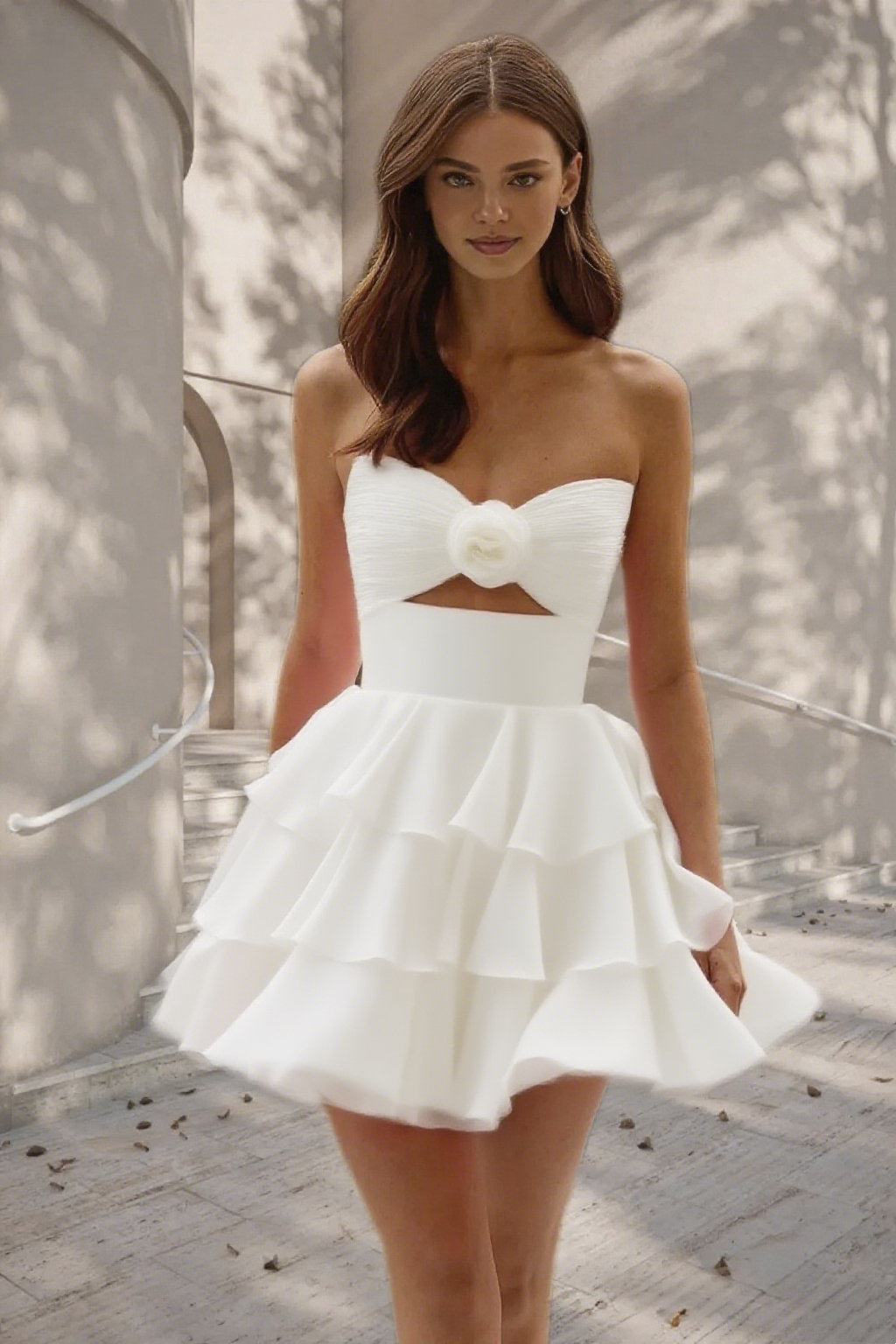 Dressime A Line Strapless Chiffon Ruffled Tiered Short/Mini Homecoming Dress
