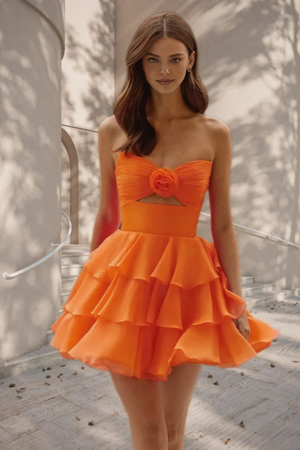 Dressime A Line Strapless Chiffon Ruffled Tiered Short/Mini Homecoming Dress