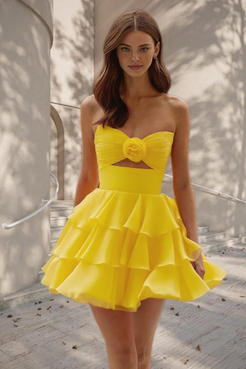Dressime A Line Strapless Chiffon Ruffled Tiered Short/Mini Homecoming Dress