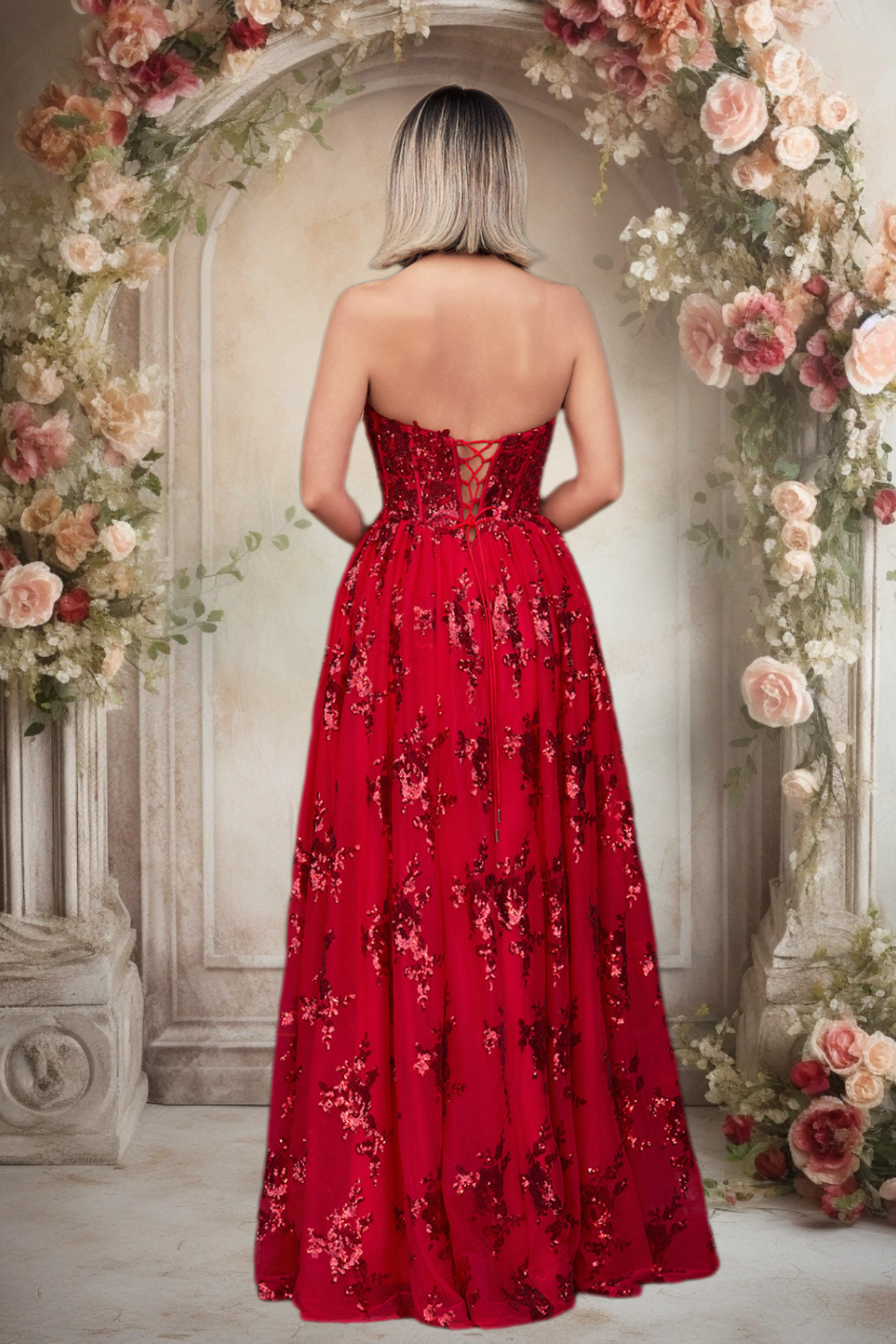 Dressime A Line Strapless Pleating Long Prom Dress With Appliques