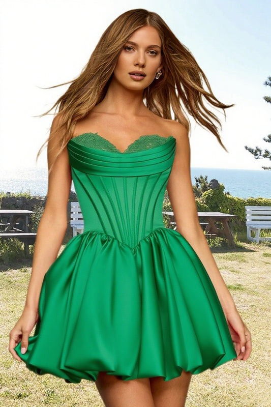 Dressime A Line Strapless Stain Applique Bubble Mini Homecoming Dress