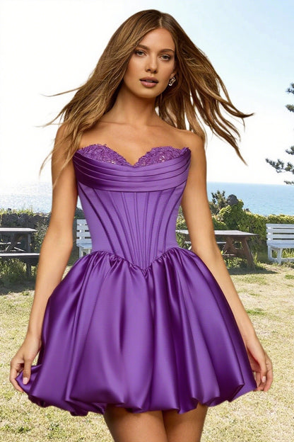 Dressime A Line Strapless Stain Applique Bubble Mini Homecoming Dress