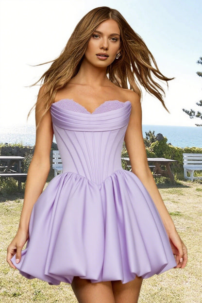 Dressime A Line Strapless Stain Applique Bubble Mini Homecoming Dress