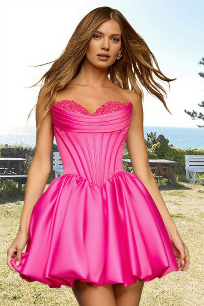 Dressime A Line Strapless Stain Applique Bubble Mini Homecoming Dress
