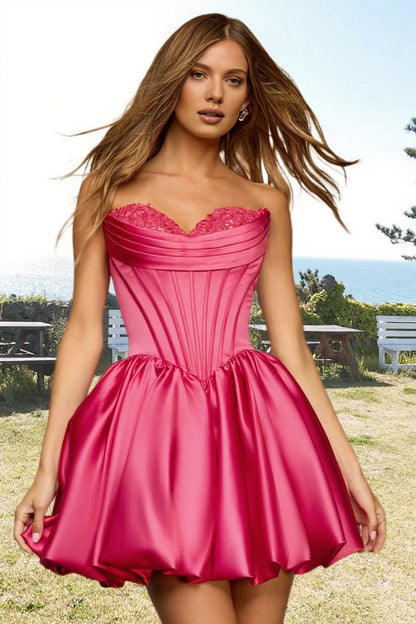 Dressime A Line Strapless Stain Applique Bubble Mini Homecoming Dress