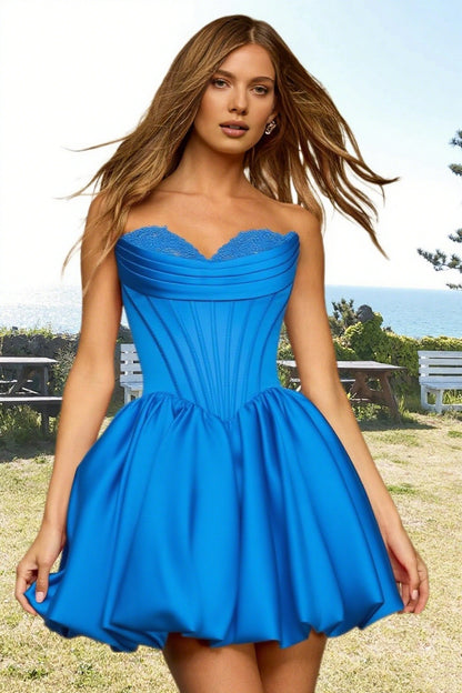 Dressime A Line Strapless Stain Applique Bubble Mini Homecoming Dress