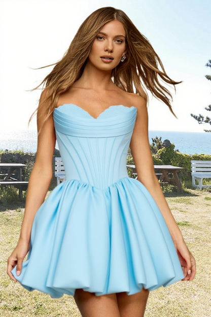 Dressime A Line Strapless Stain Applique Bubble Mini Homecoming Dress