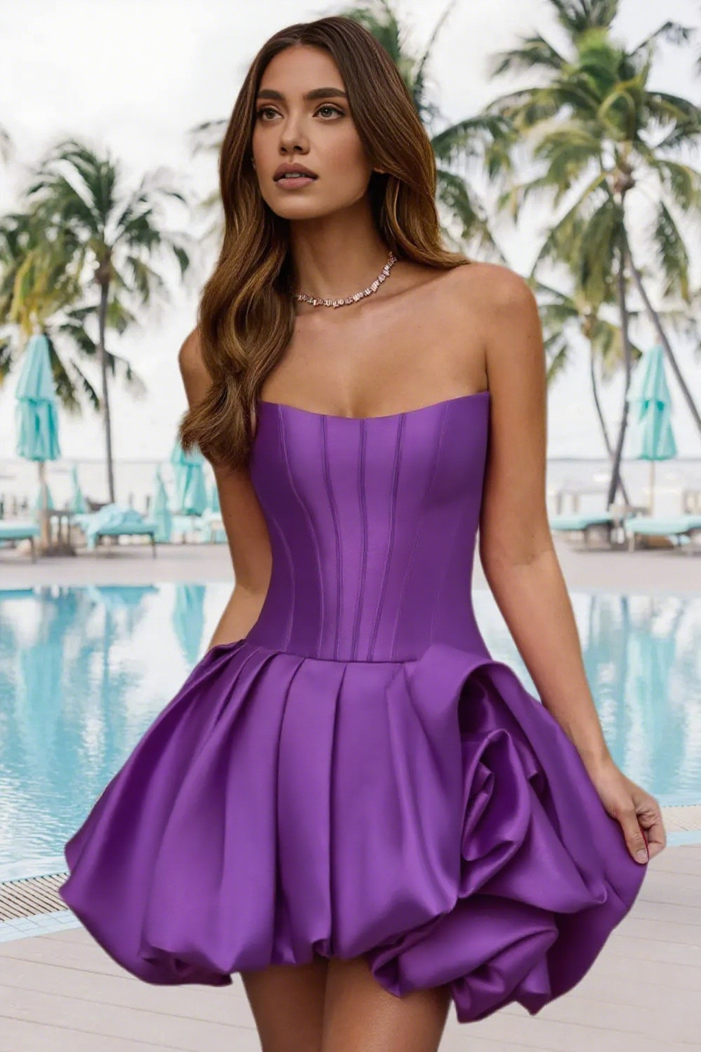 Dressime A Line Strapless Stain Bubble Hem Mini Homecoming Dress