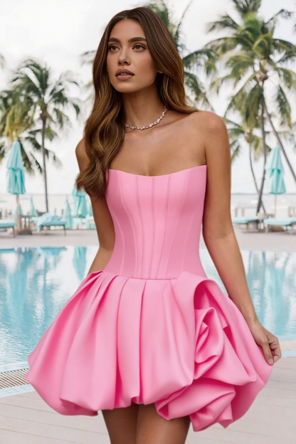 Dressime A Line Strapless Stain Bubble Hem Mini Homecoming Dress