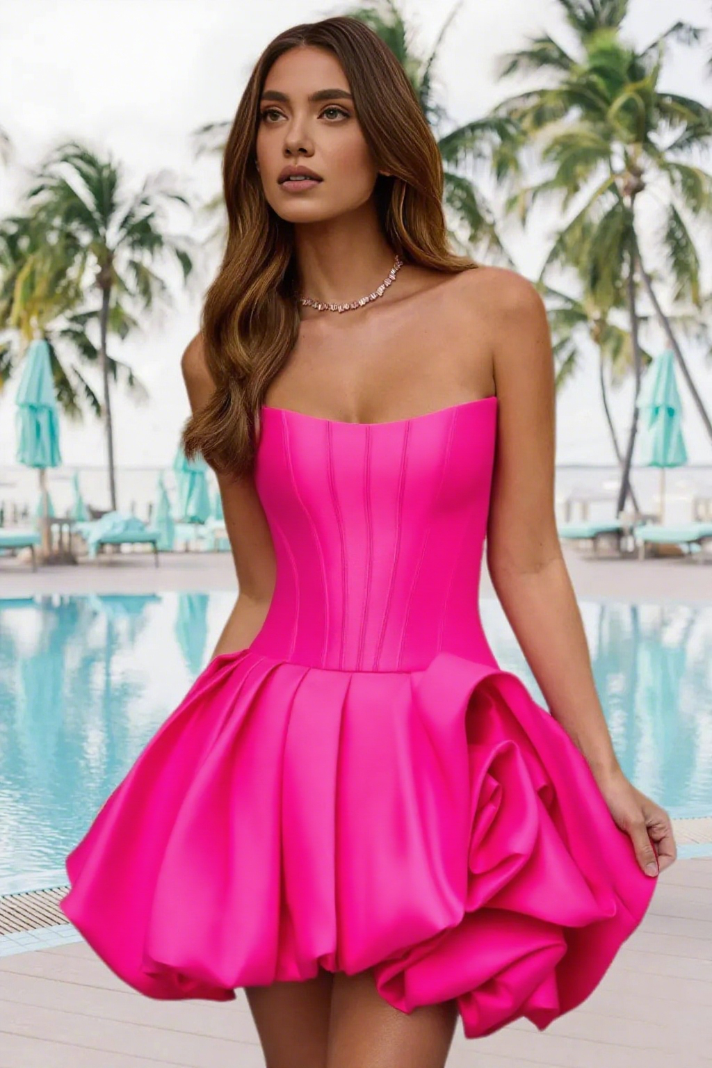 Dressime A Line Strapless Stain Bubble Hem Mini Homecoming Dress