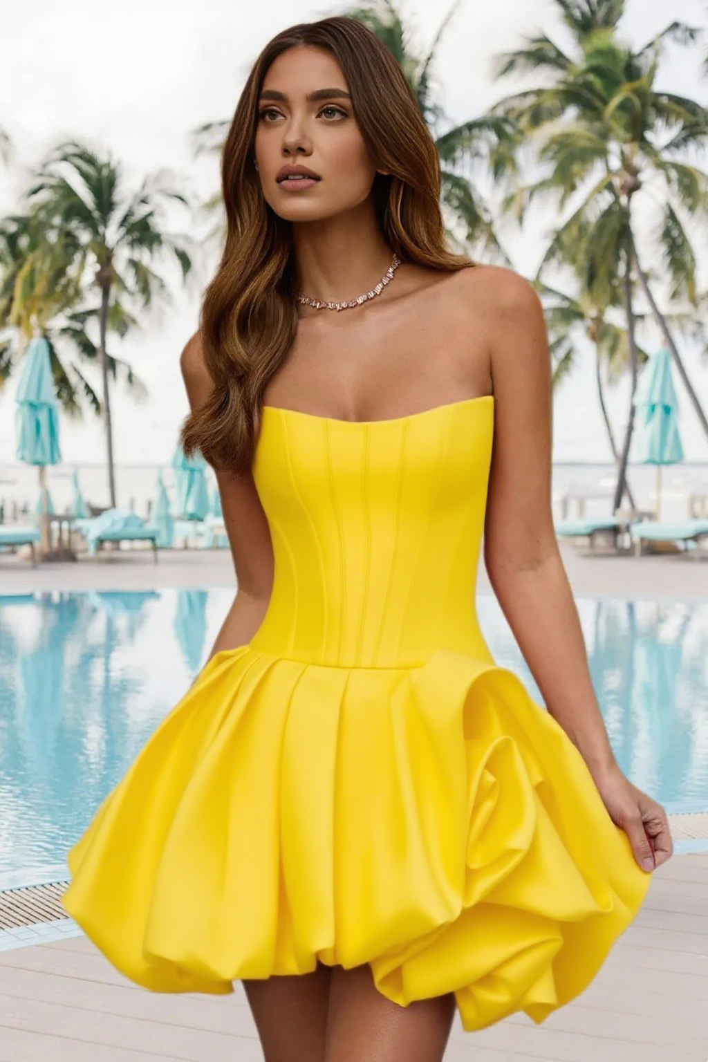 Dressime A Line Strapless Stain Bubble Hem Mini Homecoming Dress