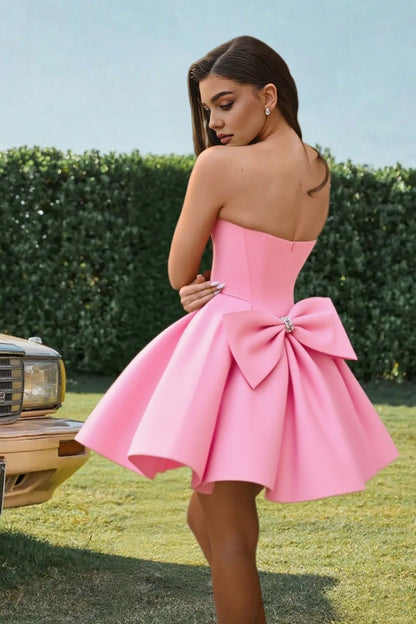 Dressime A Line Sweetheart Beaded Corset Bow Sain Mini Homecoming Dress