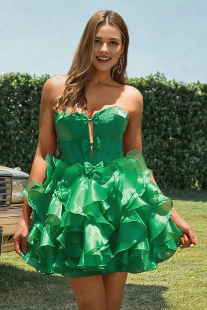 Dressime A Line Sweetheart Bow Corset Tiered Mini Homecoming Dress