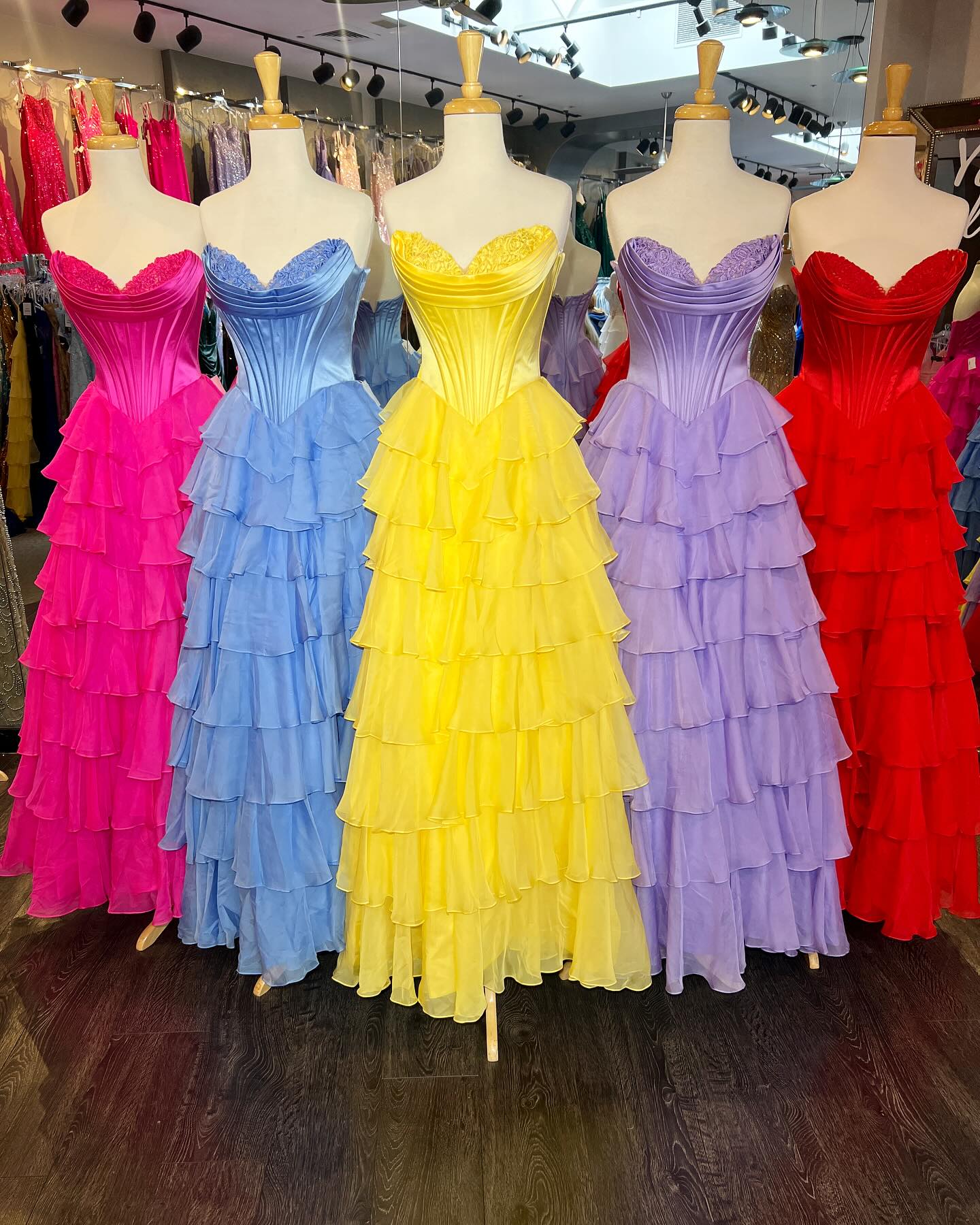 Dressime A Line Sweetheart Chiffon Corset Tiered Long Prom Dress