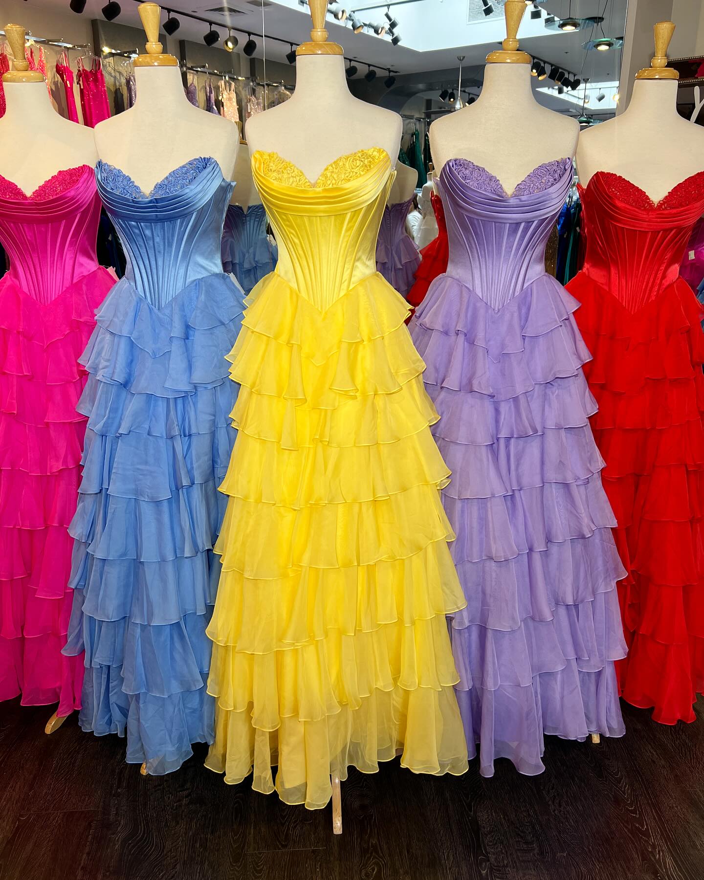 Dressime A Line Sweetheart Chiffon Corset Tiered Long Prom Dress