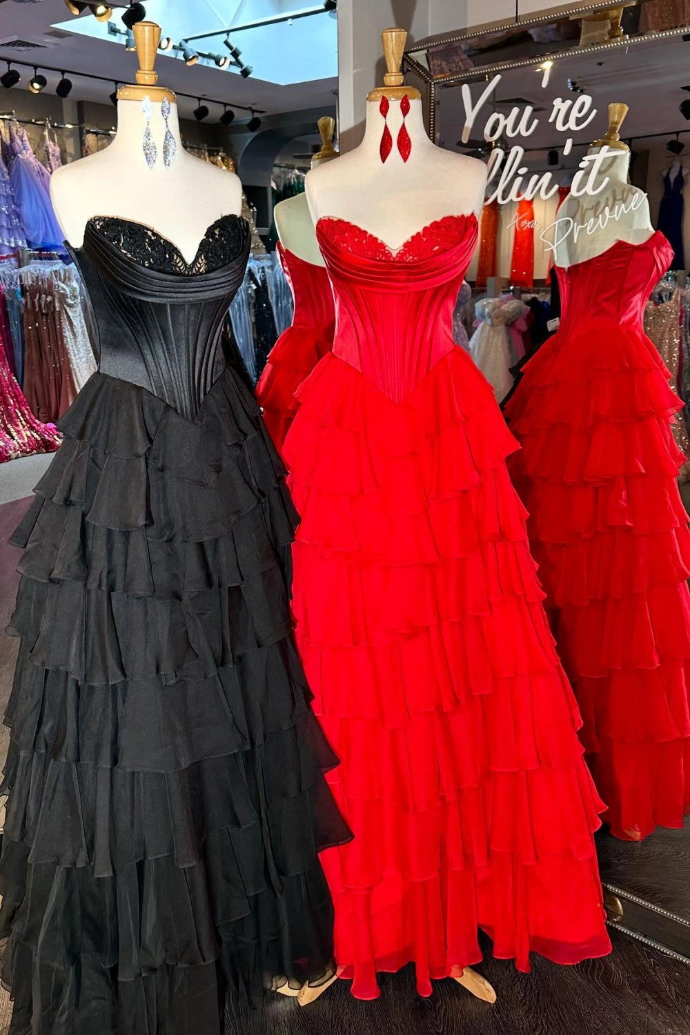 Dressime A Line Sweetheart Chiffon Corset Tiered Long Prom Dress