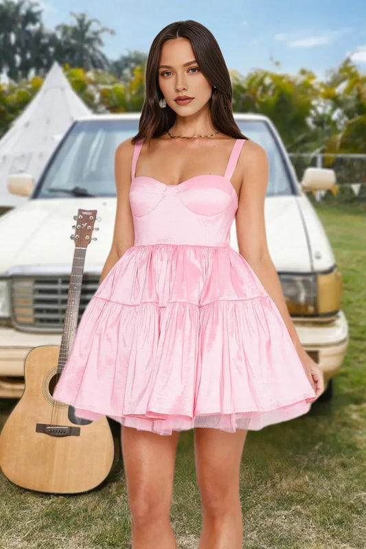 Dressime Cute A Line Sweetheart Satin Mini Homecoming Dress