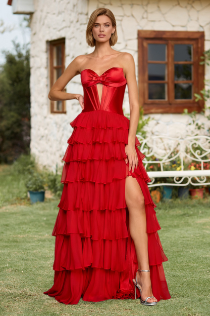 Dressime Fantasy A Line Sweetheart Keyhole Tiered Long Prom Dress