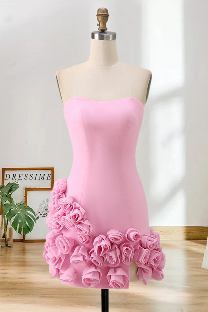 Dressime Fitted Strapless 3D Flowers Mini Cocktail Dress