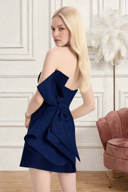 Dressime Fitted Strapless Bow Back Satin Mini Homecoming Dress