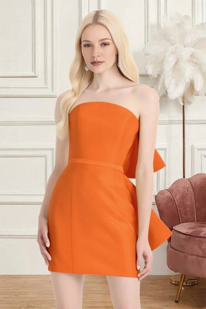 Dressime Fitted Strapless Bow Back Satin Mini Homecoming Dress