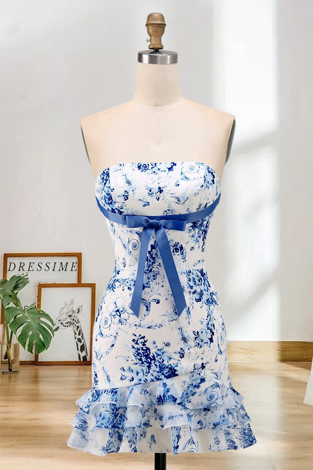 Dressime Fitted Strapless Printed Ruffle Short/Mini Homecoming Dress