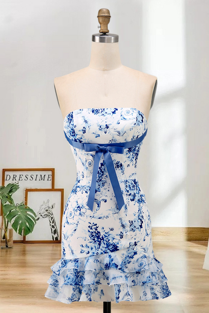 Dressime Fitted Strapless Printed Ruffle Short/Mini Homecoming Dress