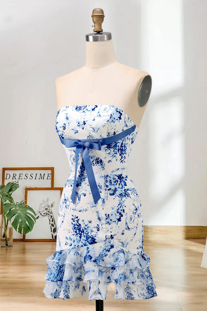 Dressime Fitted Strapless Printed Ruffle Short/Mini Homecoming Dress