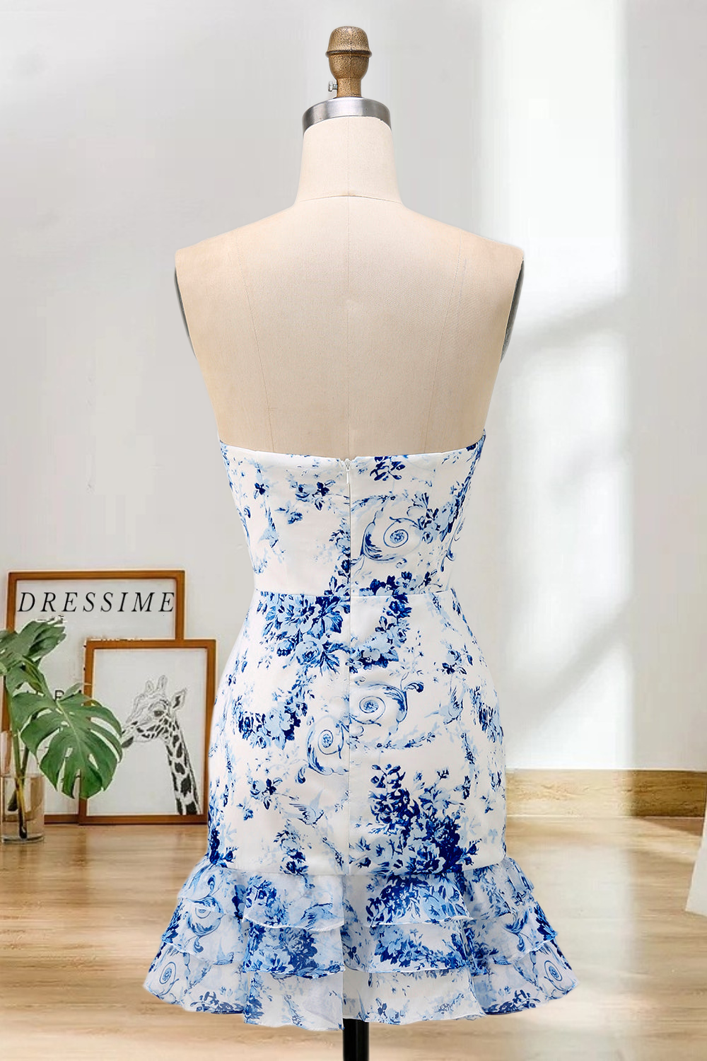 Dressime Fitted Strapless Printed Ruffle Short/Mini Homecoming Dress