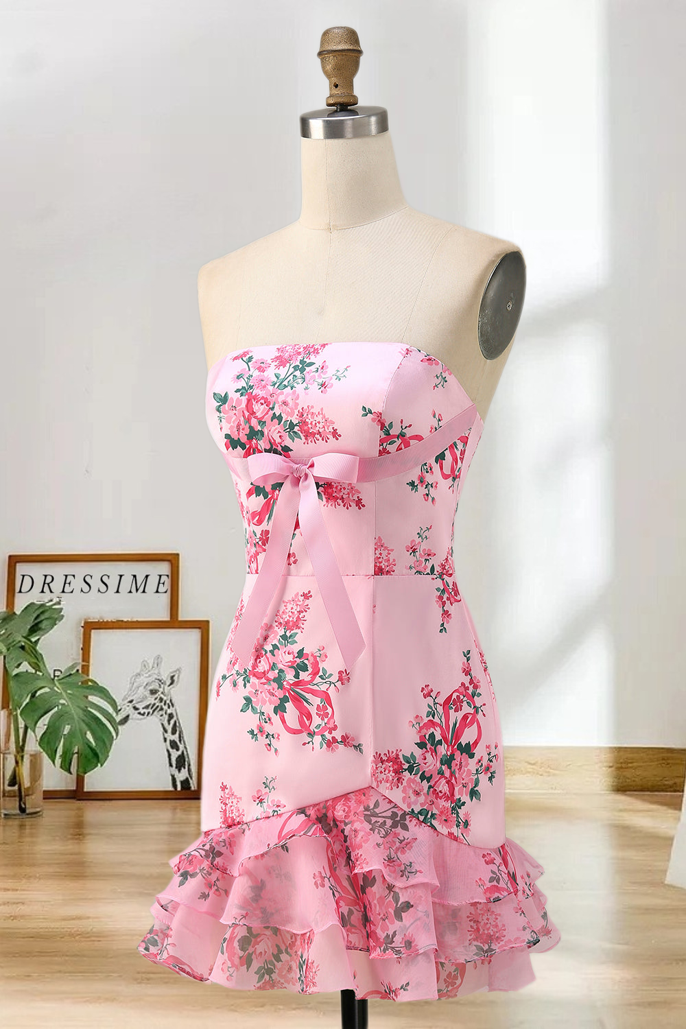Dressime Fitted Strapless Printed Ruffle Short/Mini Homecoming Dress