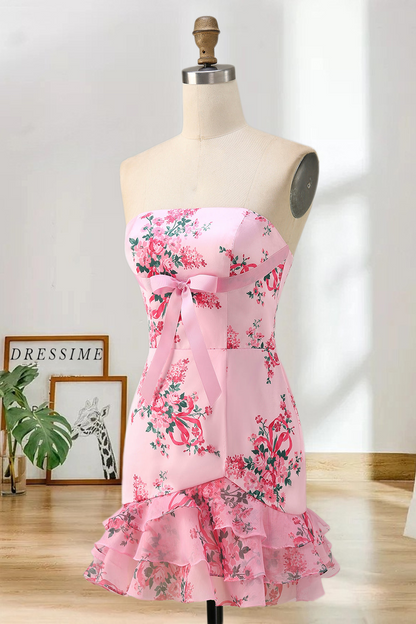 Dressime Fitted Strapless Printed Ruffle Short/Mini Homecoming Dress