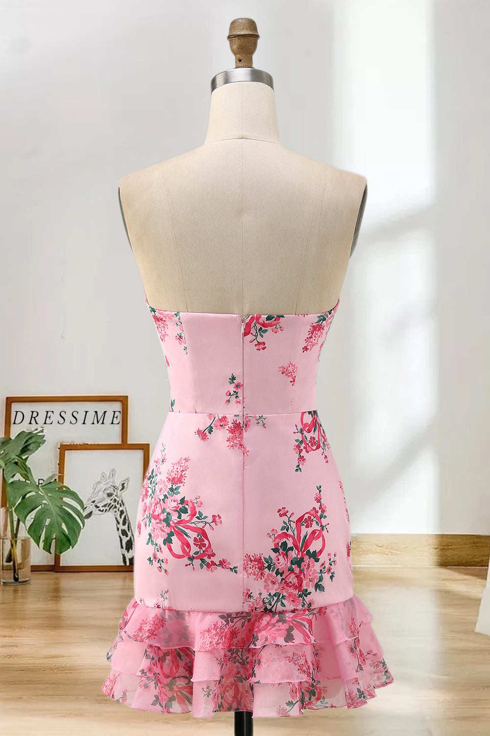 Dressime Fitted Strapless Printed Ruffle Short/Mini Homecoming Dress