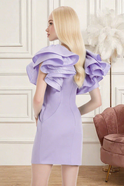 Dressime Fitted V Neck Ruffle Sleeve Mini Homecoming Dress